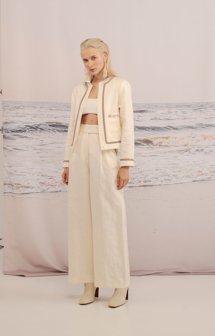 Pantalón Prense Lino Marfil