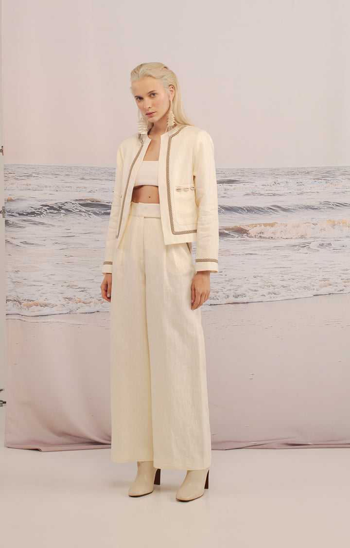 Pantalón Prense Lino Marfil