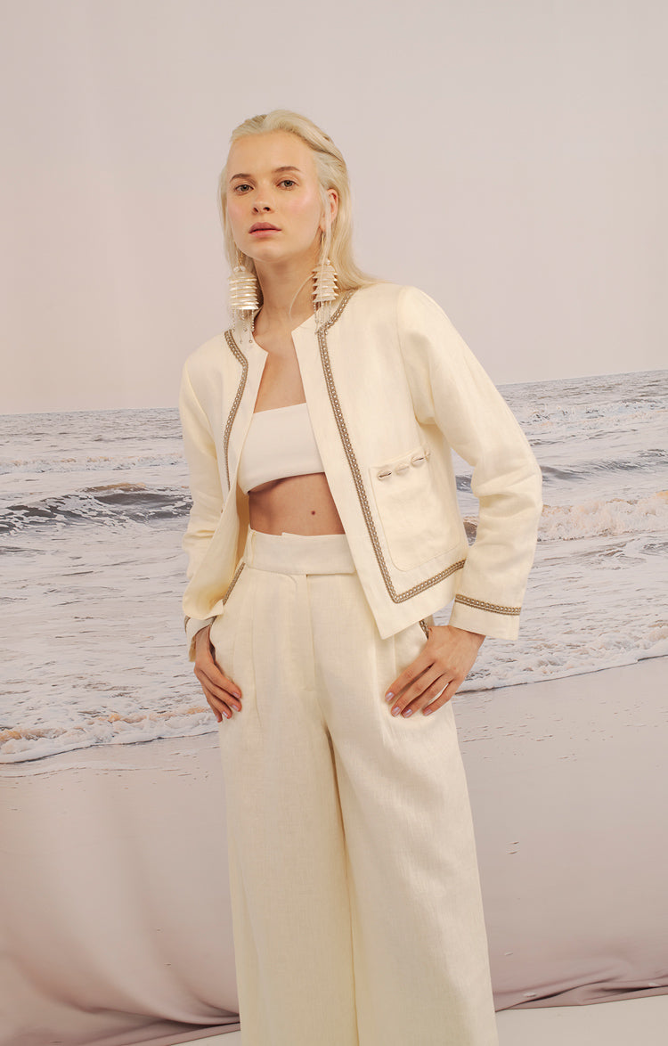 Pantalón Prense Lino Marfil