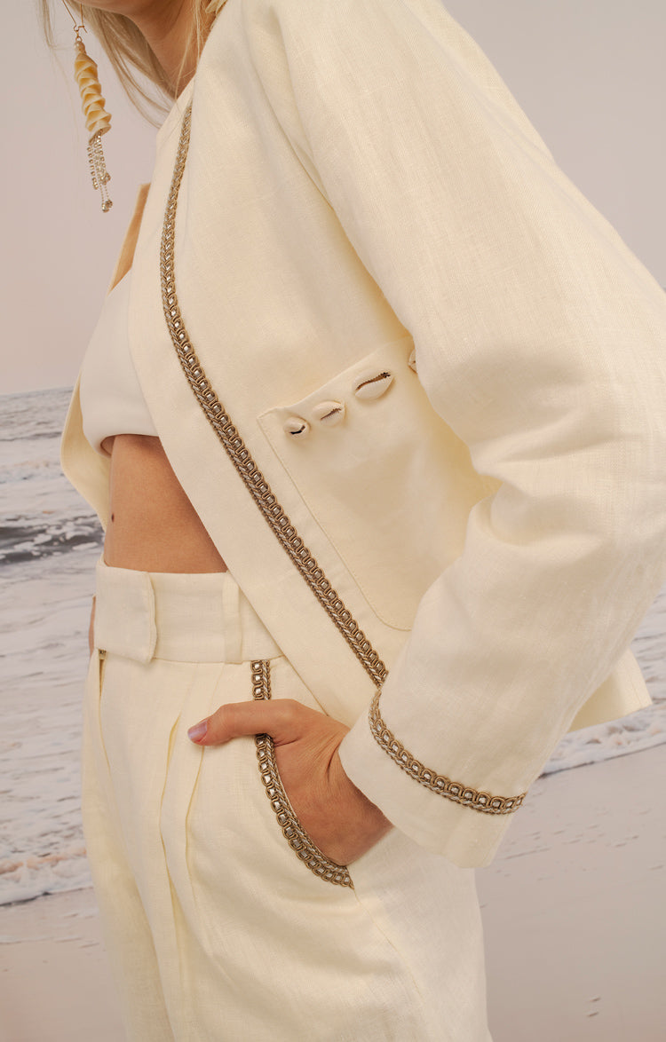 Pantalón Prense Lino Marfil