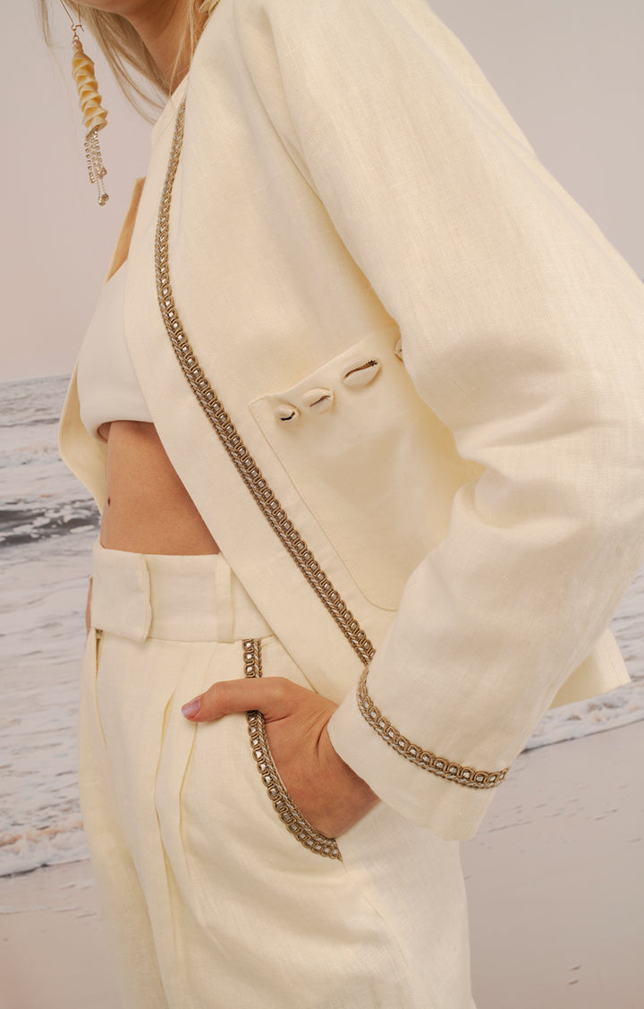 Pantalón Prense Lino Marfil